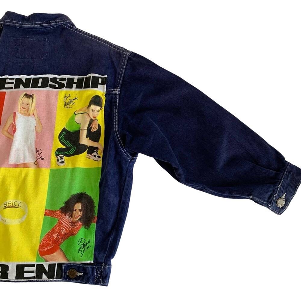 Reworked Apparel Spice Girls Graphic Custom Denim Jacket Juniors Large Upcycled - Picture 2 of 11